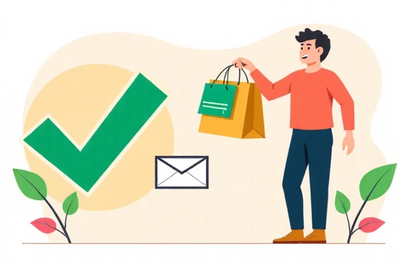 Order confirmation illustration with a checkmark and happy customer