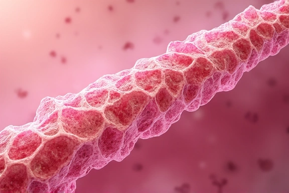 Microscopic view of collagen fibers intertwined